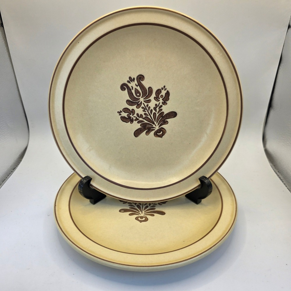 Pfaltzgraff Village Salad Plates Set of 2 Brown Floral Stoneware USA Vintage